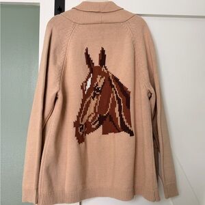 Beige Horse Motif Sweater small NWT